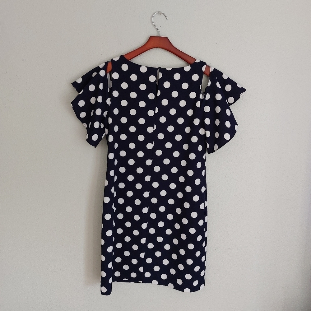 Eliza J Women Size 6 Cold Shoulder Flutter Sleeve Polka Dots Mini Dress - Picture 6 of 8